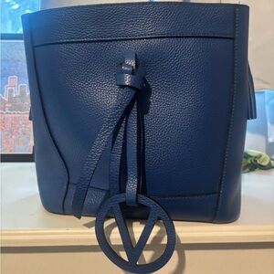 Blue Leather Bucket Bag